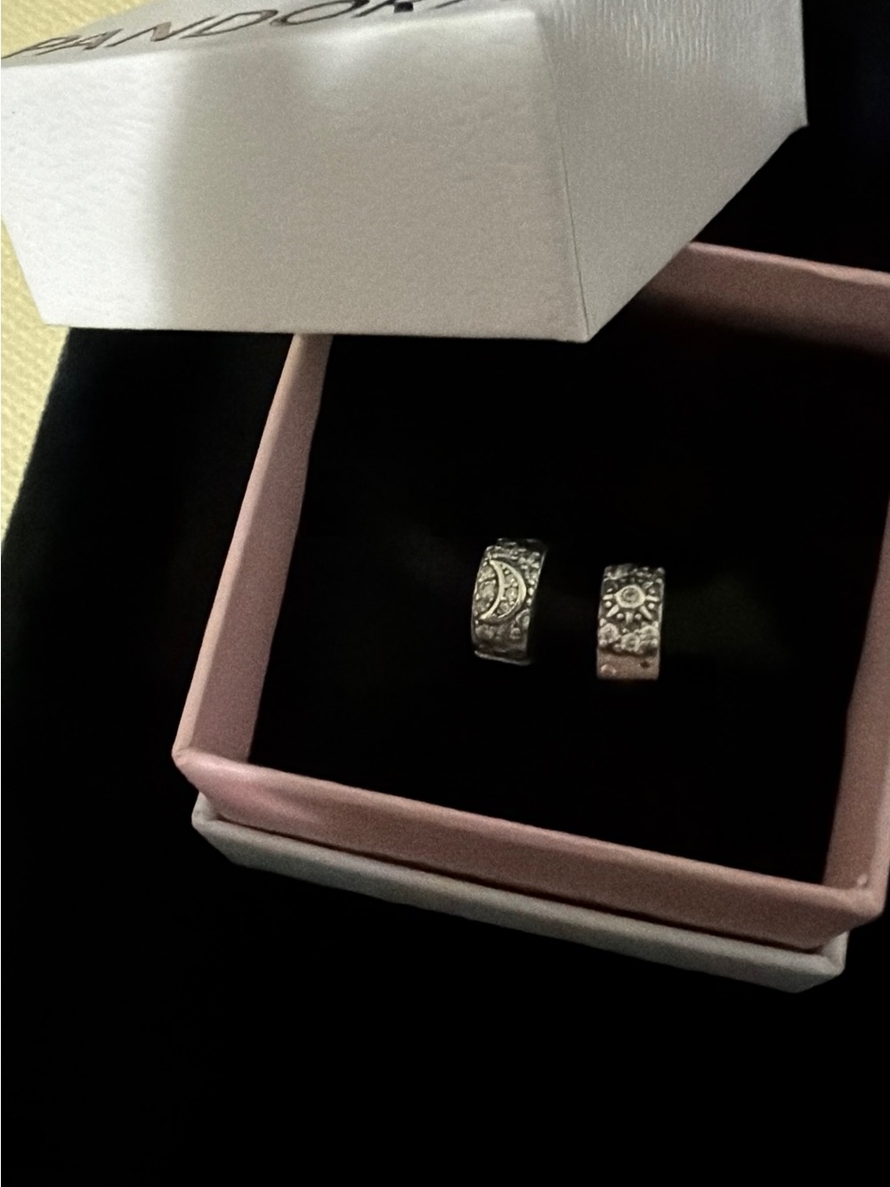 Silver Sparkling Sun & Crescent Moon Clip Charm(Pair)